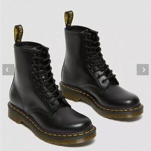 Black Lace-Up Combat Boots with Yellow Stitching